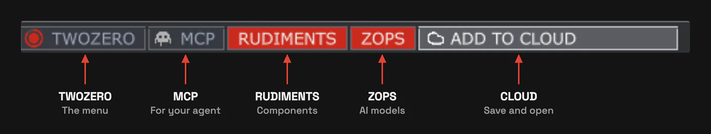 The twozero buttons in TD's top bar