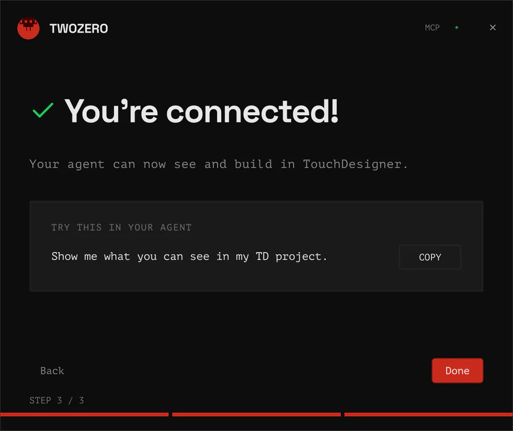 You're connected, with the first prompt to copy