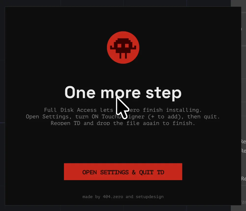 One more step: OPEN SETTINGS & QUIT TD
