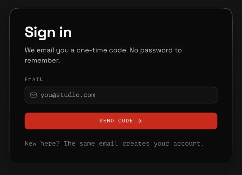 Sign in on the site: email, then a code