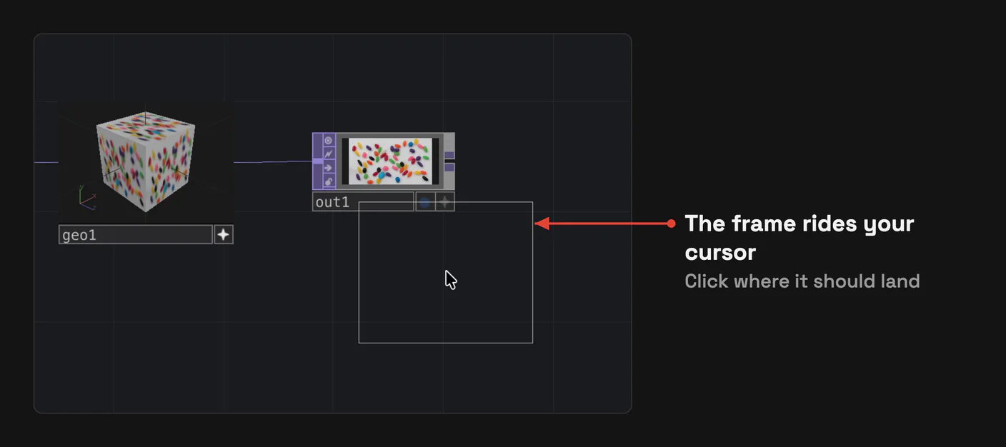 After +: a frame rides the cursor