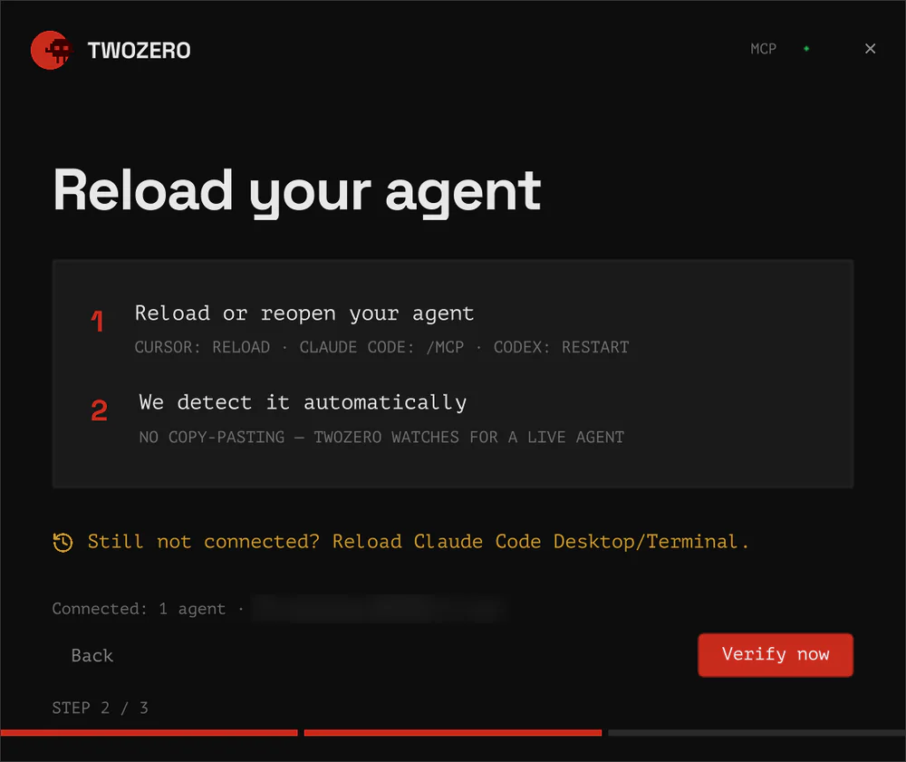 Reload your agent: the wizard notices it by itself