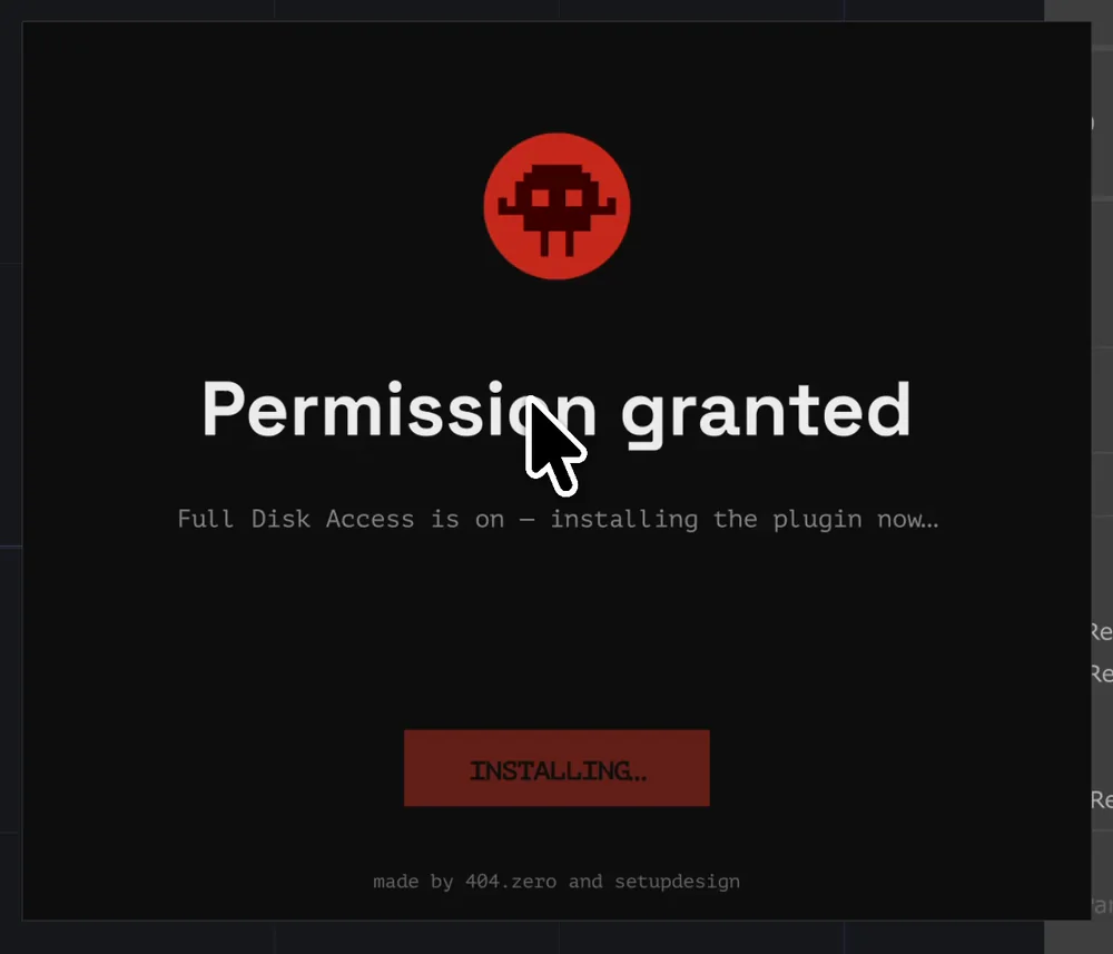 Back in TouchDesigner: Permission granted, the plugin installs
